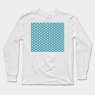 Teal Blue and White Heart Pattern Long Sleeve T-Shirt